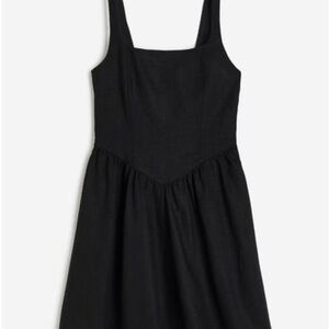 H&M linen blend basque waist Black Sleeveless mini Dress